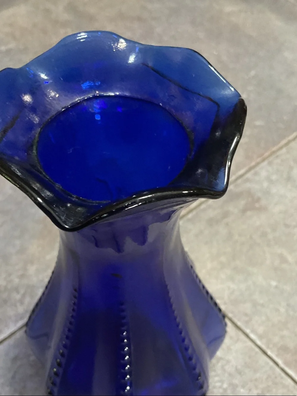 Indiana Glass Cobalt Blue Fluted Beaded Vase vintage